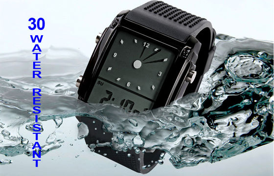 Water het Bestand LCD Analoge Unisex-Polshorloge van de Horloge Dubbele Tijd