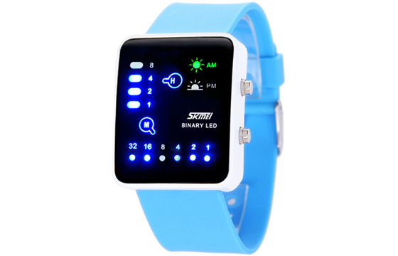Van roze Silicone LEIDENE de Digitale Binaire Horloges Polshorlogegr Backlight